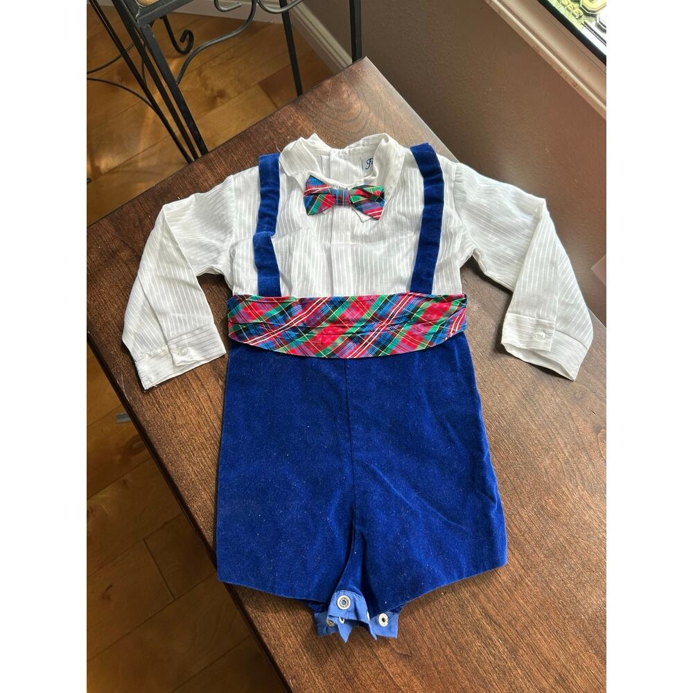 Vintage Fayette boys 24 month blue velvet Christmas holiday outfit
